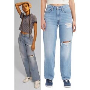 Free People x Levi's Distressed Mid Rise '94 Baggy Jean Blue Women's Size 28 NWT